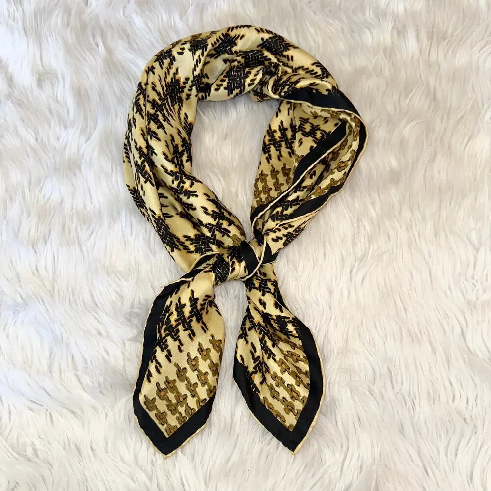 Rudi Gernreich Vintage 100% Silk Houndstooth Plaid Square Scarf Hand Rolled